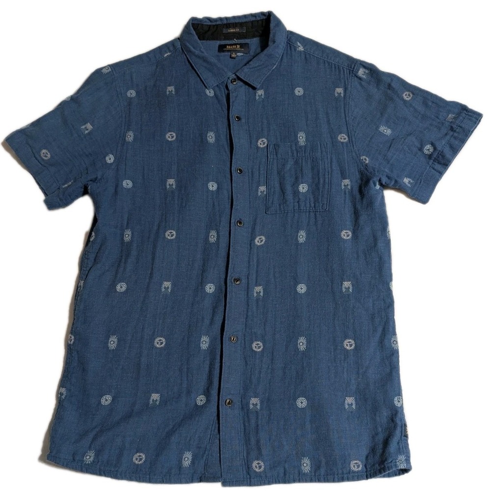 Roark Journey Sunburst Dobby‎ Shirt Men's L Blue Organic Cotton Button Front